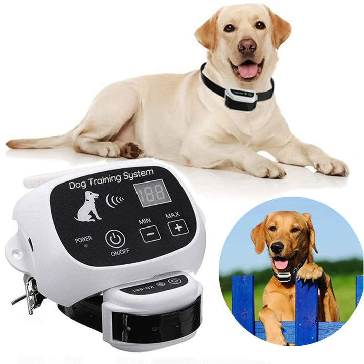 Wireless dog fence system with adjustable collar for pet safety and boundary training outdoors