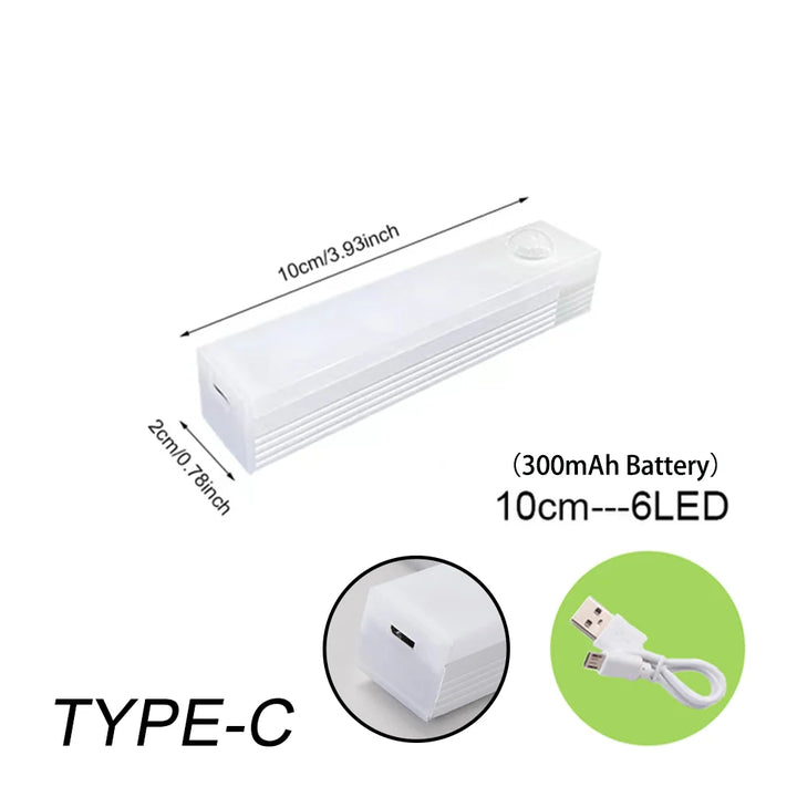 Sleek wireless LED night light illuminating a dark hallway, activated by motion sensor for safety.