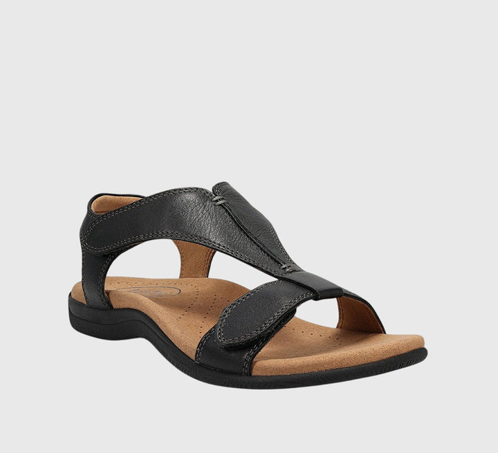 Women's adjustable T-bar orthopedic flat sandals for comfort & arch support. Perfect for summer walking.