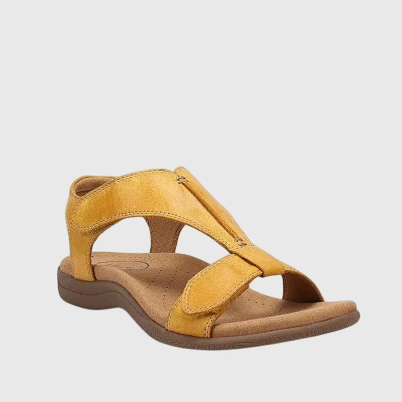 Orthopedic flat sandals for women, with adjustable T-bar design & superior foot comfort. Ideal walking shoes.