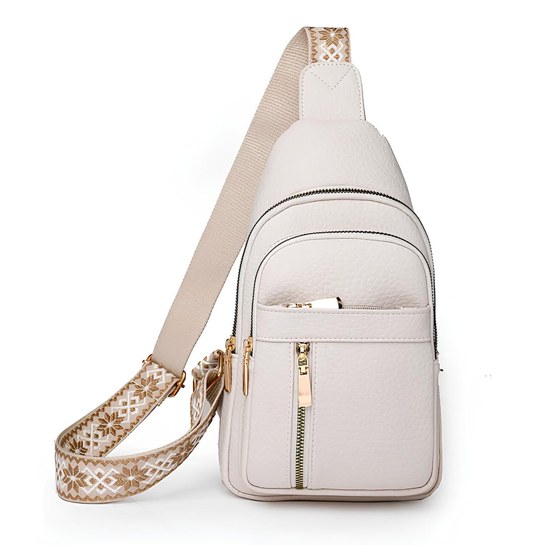 Stylish women's anti-theft sling backpack, a fashionable crossbody bag with a unique decorative strap for everyday carry.