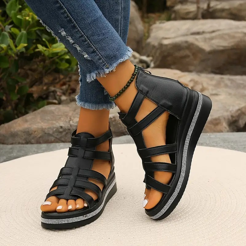 Comfortable women's open-toe wedge sandals, casual summer footwear.