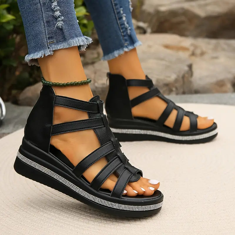 Chic women's summer wedge sandals, comfortable open-toe casual footwear.