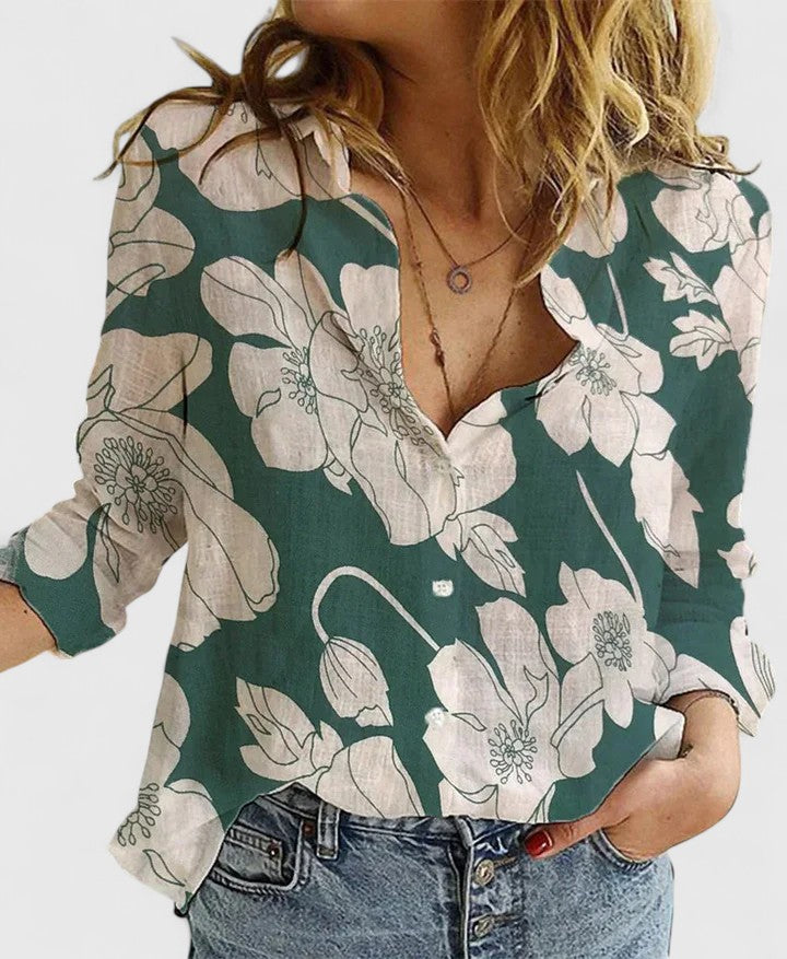 Highly versatile women's button-down shirt with soft lapel, easily transitions from office to casual chic.