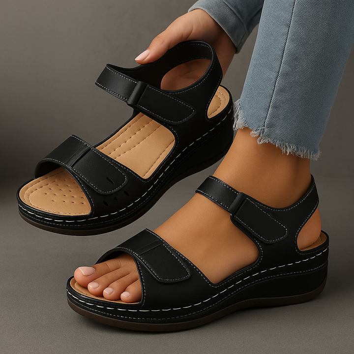 Stylish women's casual wedge sandals, featuring adjustable straps, cushioned sole, and perfect for comfortable summer walking.