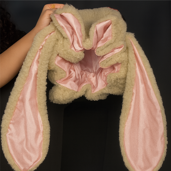 Luxuriously soft women's bunny bonnet, provides ultimate comfort & hair protection as a warm sleep hat.