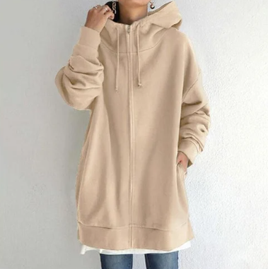Relaxed fit women's zip-up hoodie. A versatile, comfy hooded sweatshirt for active lifestyles.