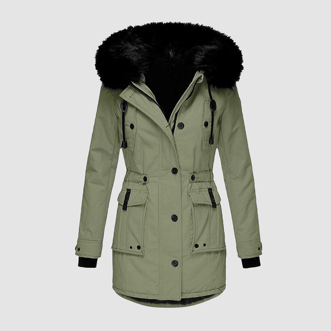 Weatherproof women's winter parka. Insulated, hooded design keeps you warm & dry in cold.