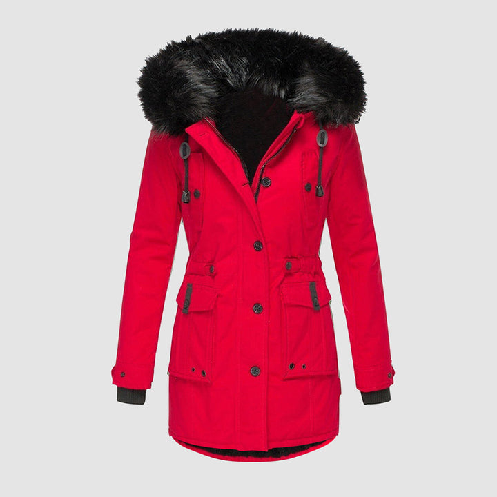 Quilted women's insulated winter parka. Hooded, warm, and weatherproof outerwear for women.