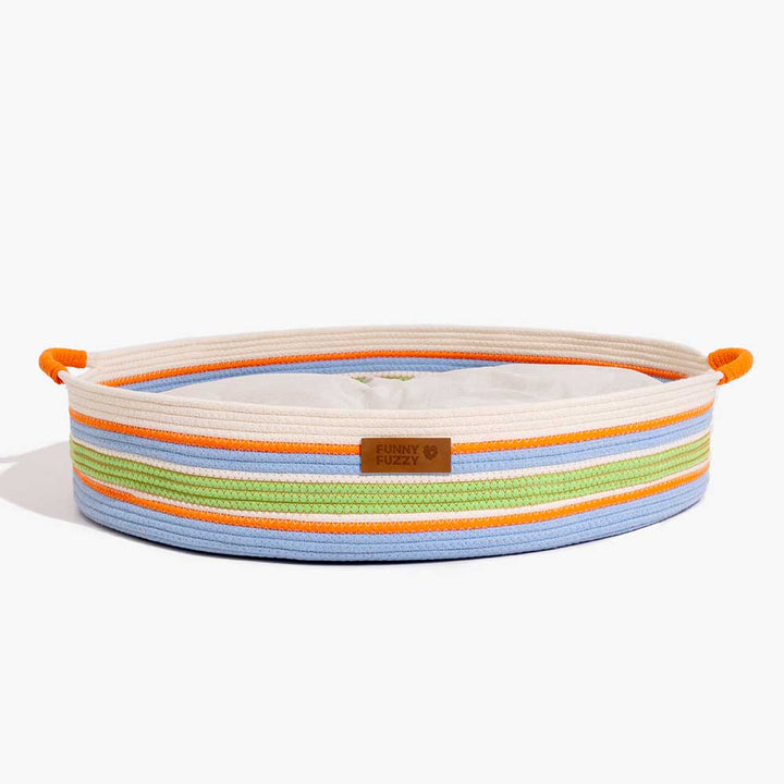 Close-up of the internal lining of the lightweight cotton woven pet carrier beach bag for small pets.