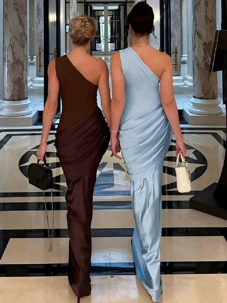 Women's elegant one-shoulder maxi dress, a beautiful party dress or wedding guest outfit for special events.