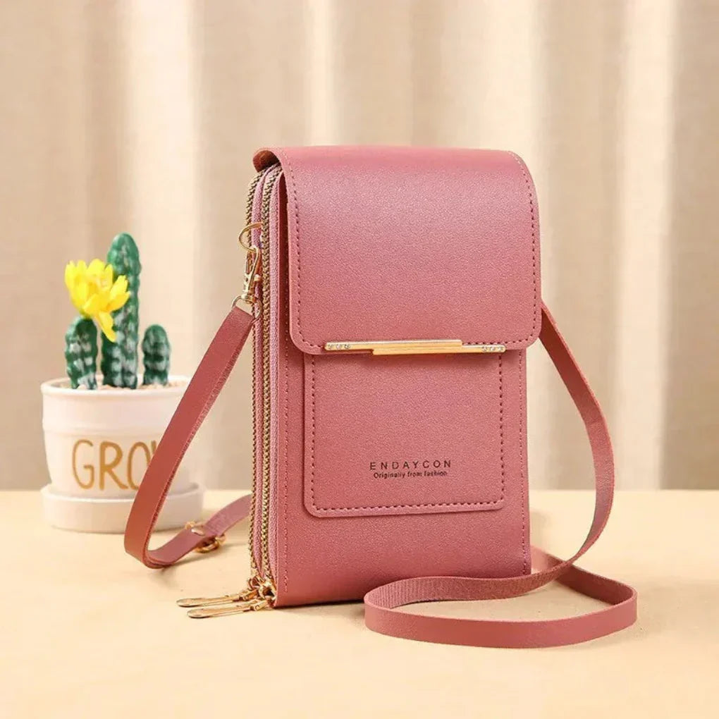 Portable women's crossbody phone bag, perfect for travel & everyday organization.