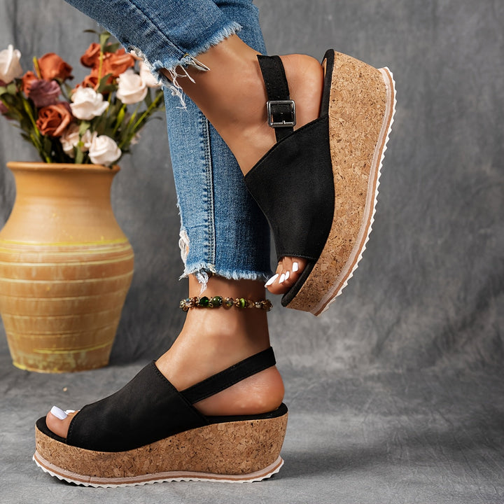 Elevated women's platform sandals providing both fashion-forward style and all-day comfort with adjustable straps.