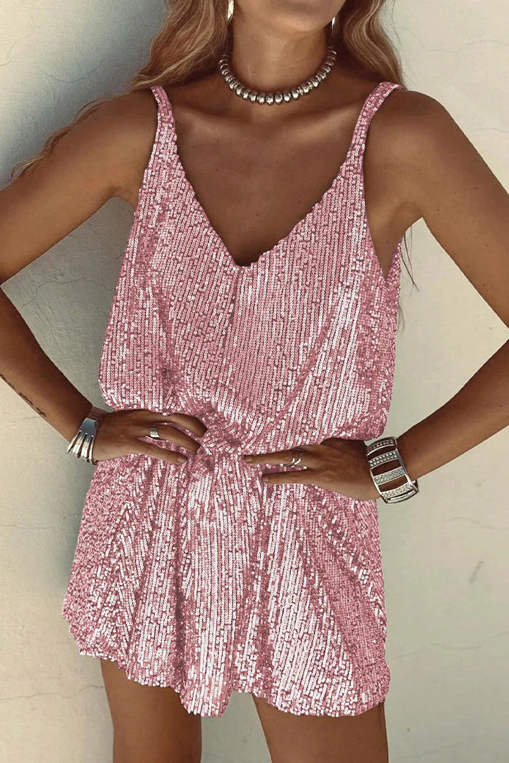 Glamorous women's sequin mini dress, perfect as a cocktail or prom dress, with a stylish V-neck.