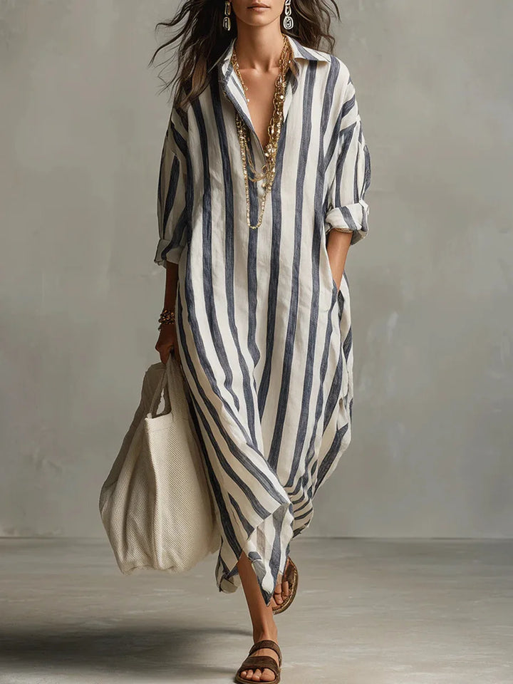 Women's striped oversized maxi dress, relaxed fit, effortless summer style.