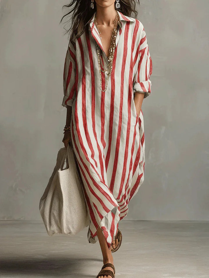 Elegant striped oversized maxi dress for women, ideal for summer outings & relaxed style.