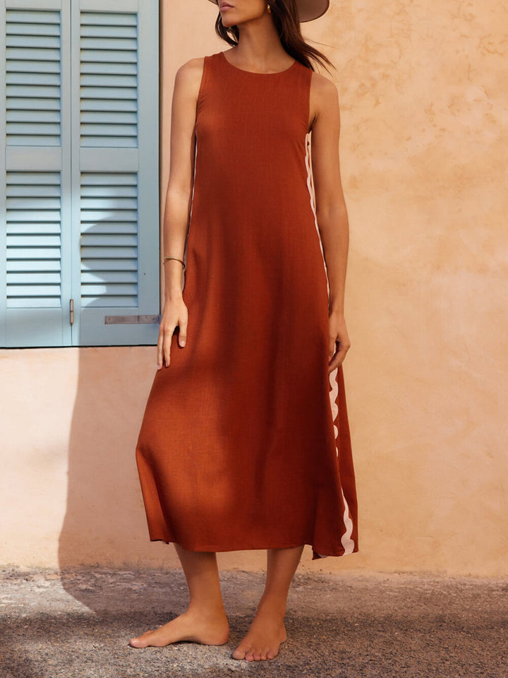 Versatile women's striped midi sundress with a practical side slit, great for warm weather and day outings.