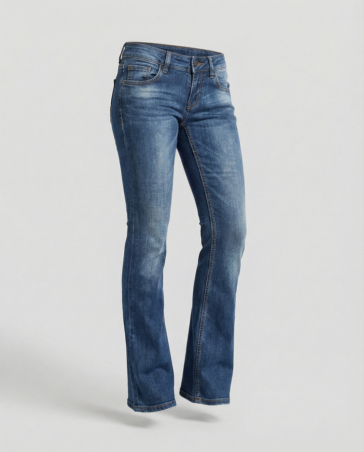 Vintage style women's low-rise flared jeans, a trendy and comfortable fashion bottom for women.