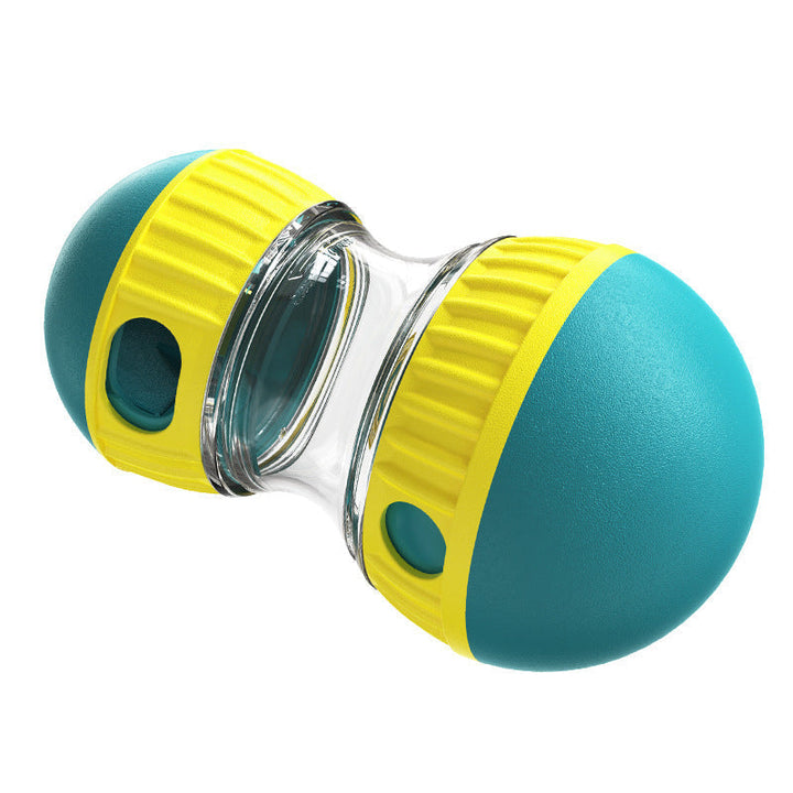 Close-up of a yellow interactive dog toy, a treat dispenser puzzle for mental enrichment